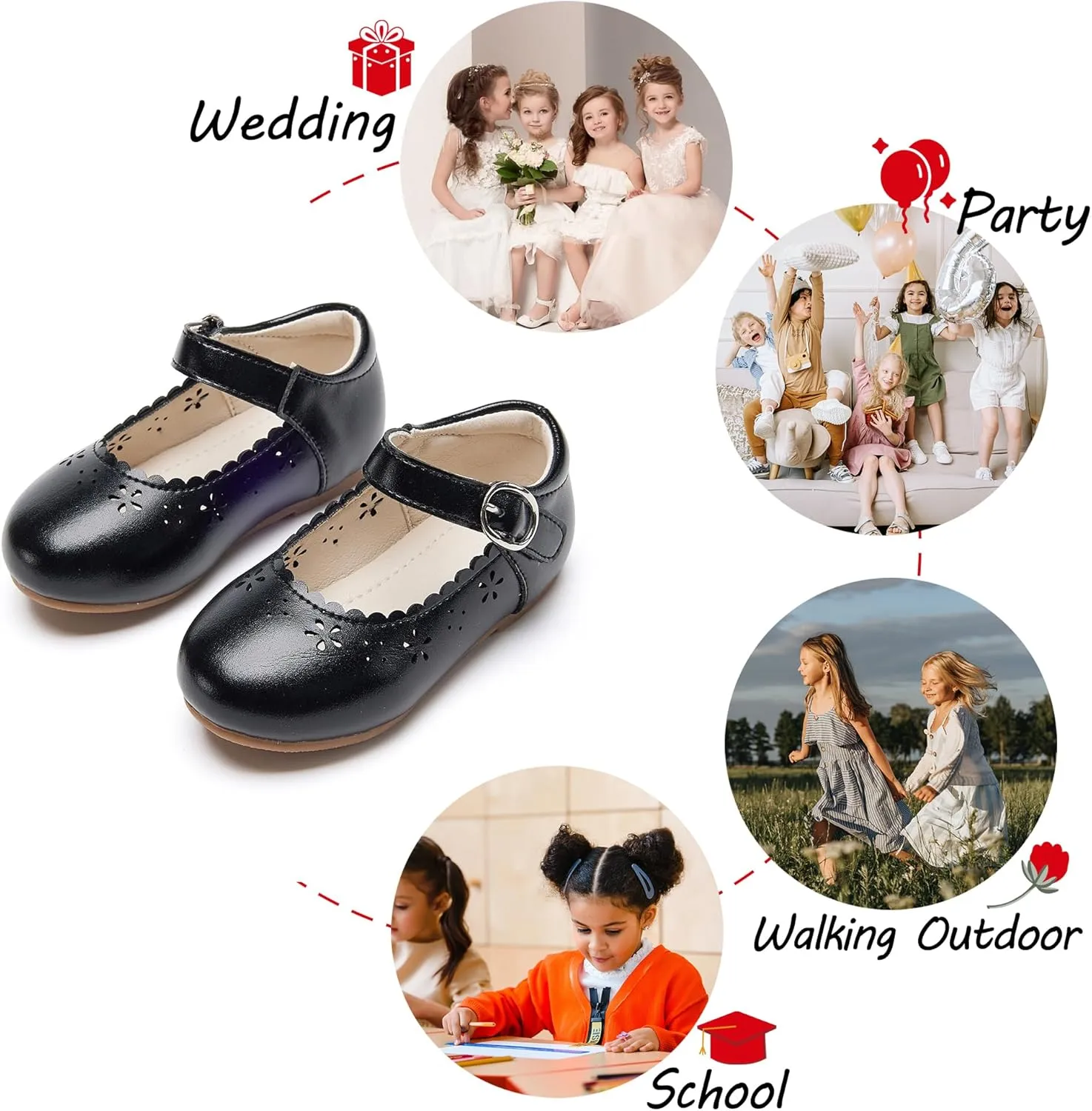Toddler Flower Girl Dress Shoes - Little Girl Mary Janes Flats Wedding