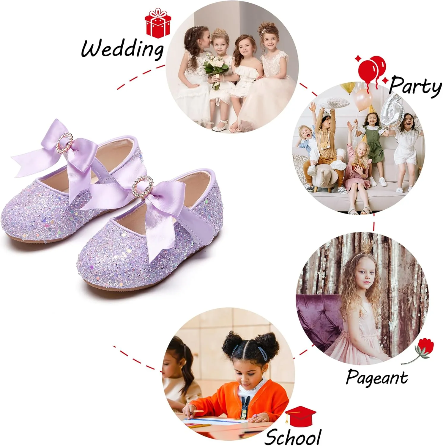 Toddler Flower Girl Dress Shoes - Little Girl Mary Janes Flats Wedding