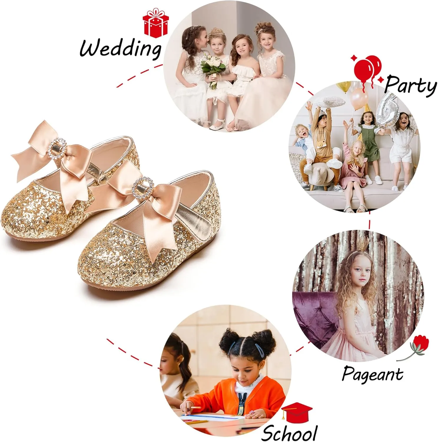 Toddler Flower Girl Dress Shoes - Little Girl Mary Janes Flats Wedding
