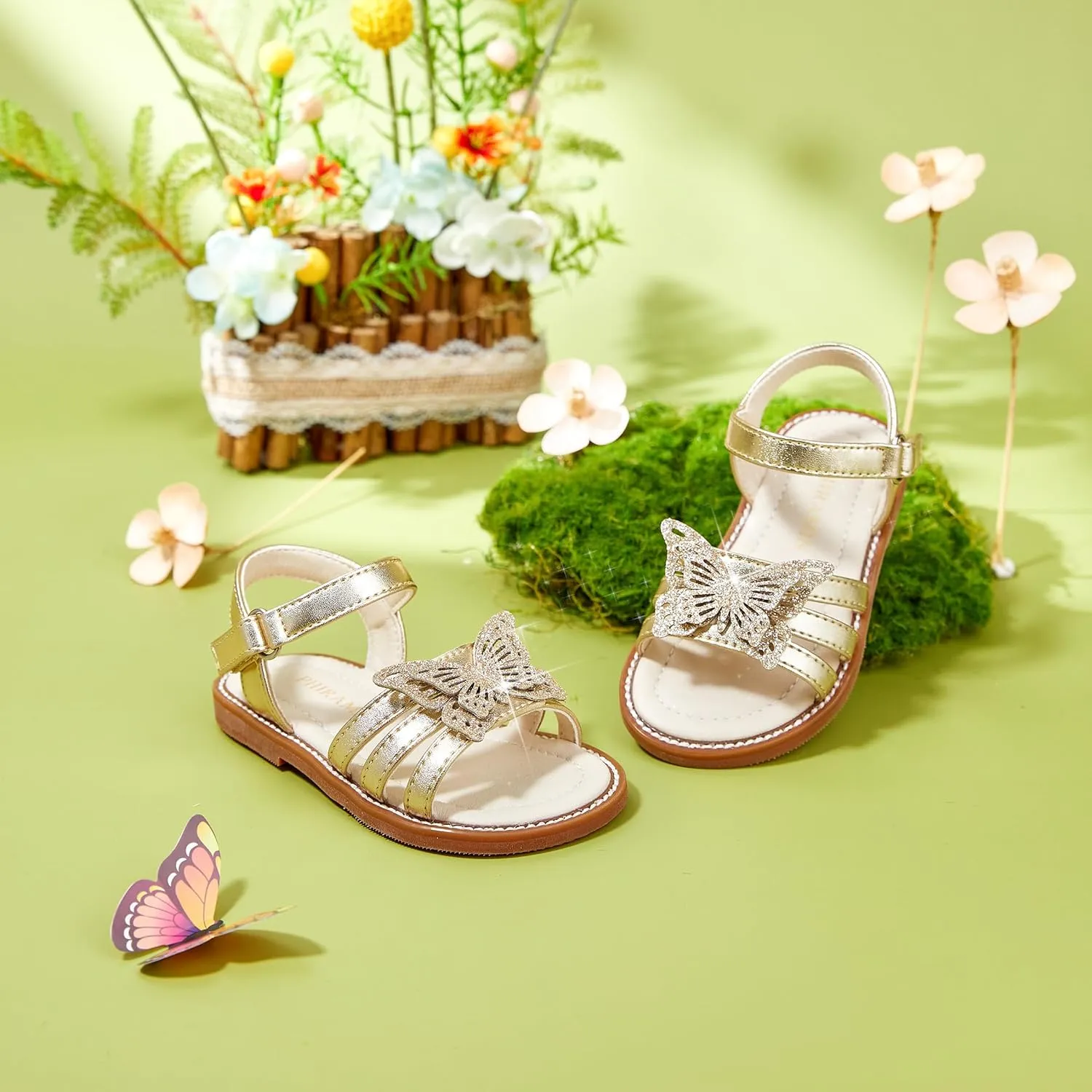 Toddler Girl Sandals - Flower Girl Dress Shoes Open Toe Little Kid Summer Flats