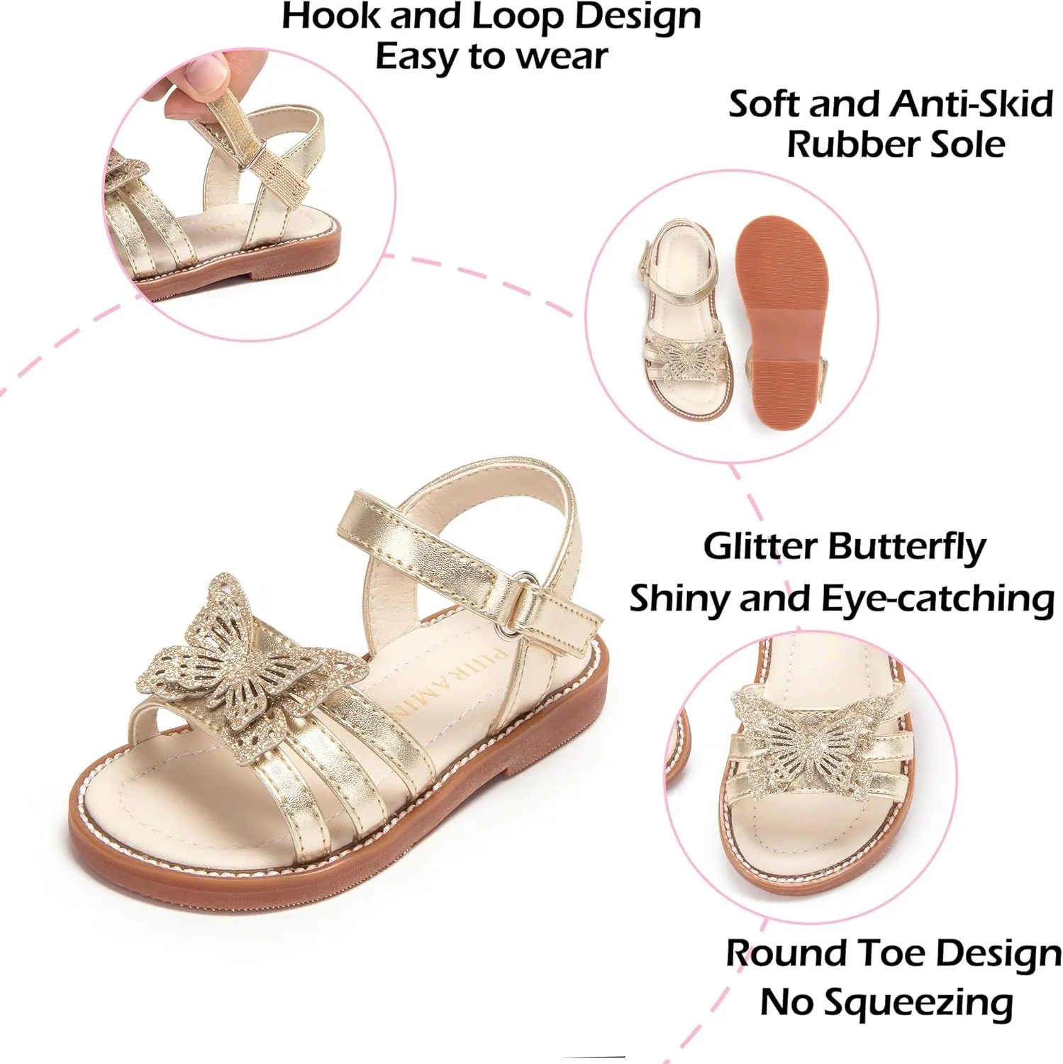 Toddler Girl Sandals - Flower Girl Dress Shoes Open Toe Little Kid Summer Flats