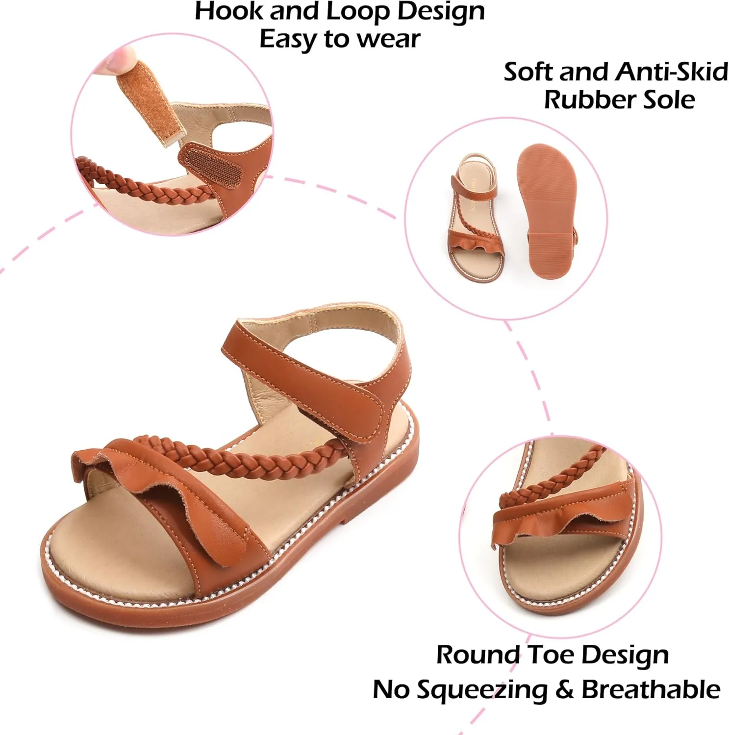Toddler Girl Sandals - Flower Girl Dress Shoes Open Toe Little Kid Summer Flats