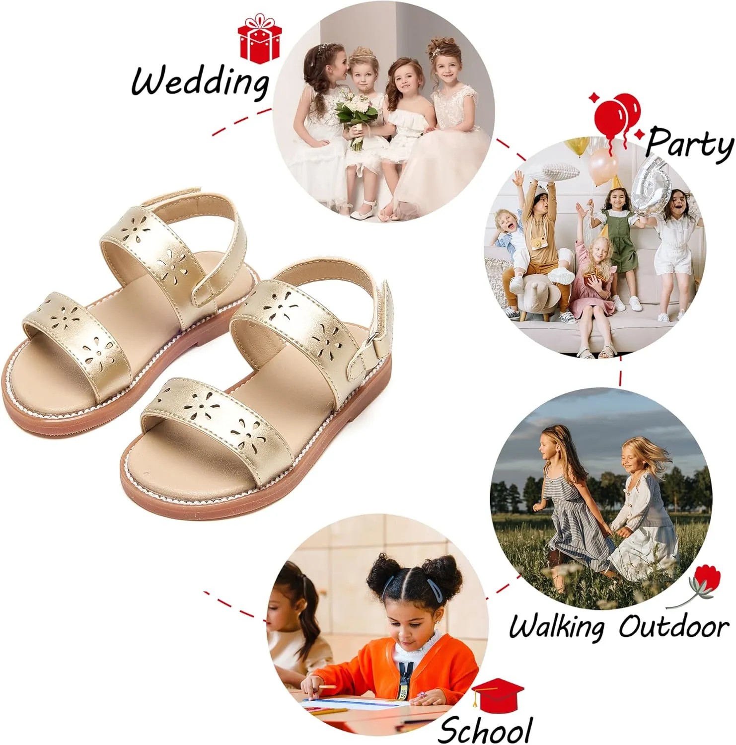 Toddler Girl Sandals - Flower Girl Dress Shoes Open Toe Little Kid Summer Flats