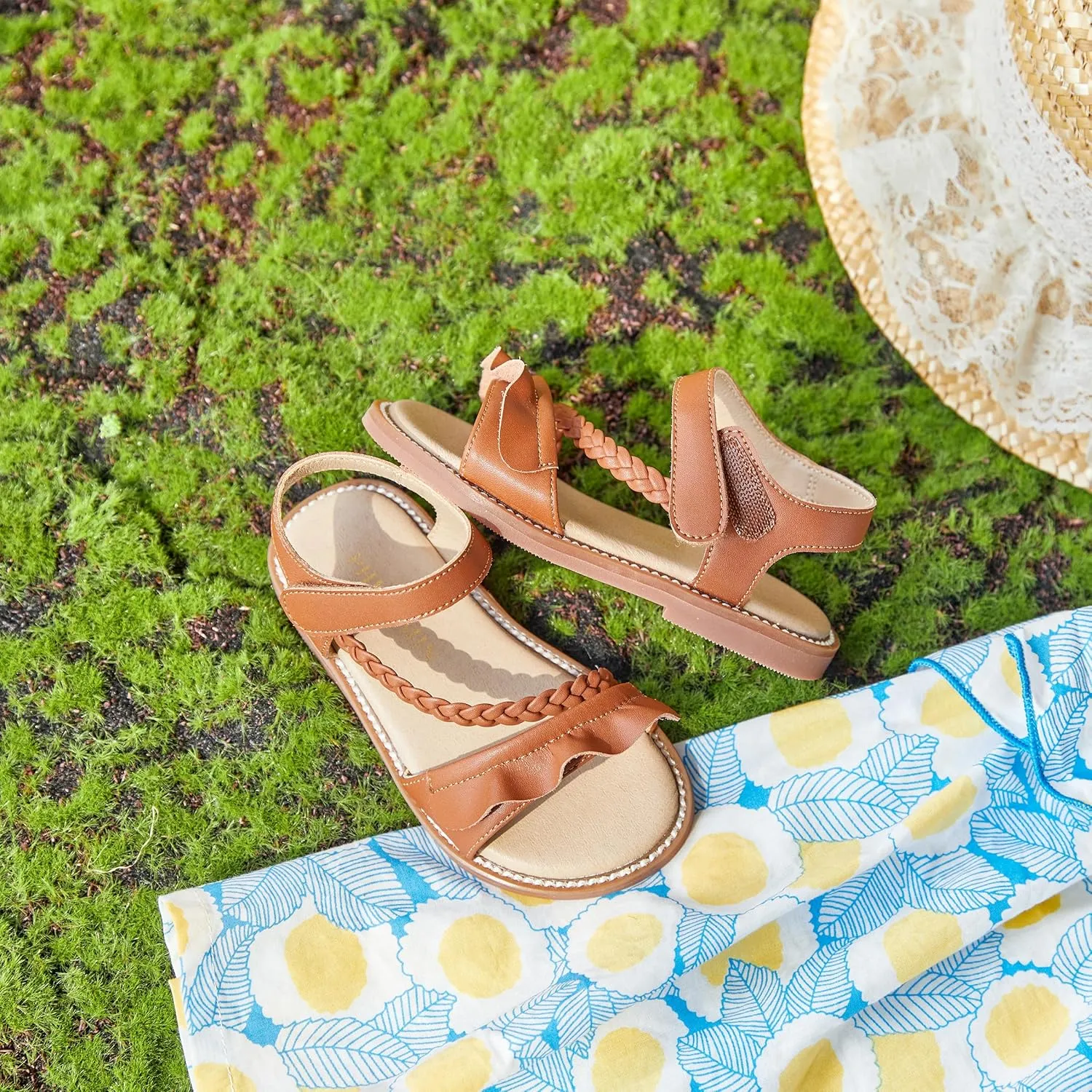 Toddler Girl Sandals - Flower Girl Dress Shoes Open Toe Little Kid Summer Flats