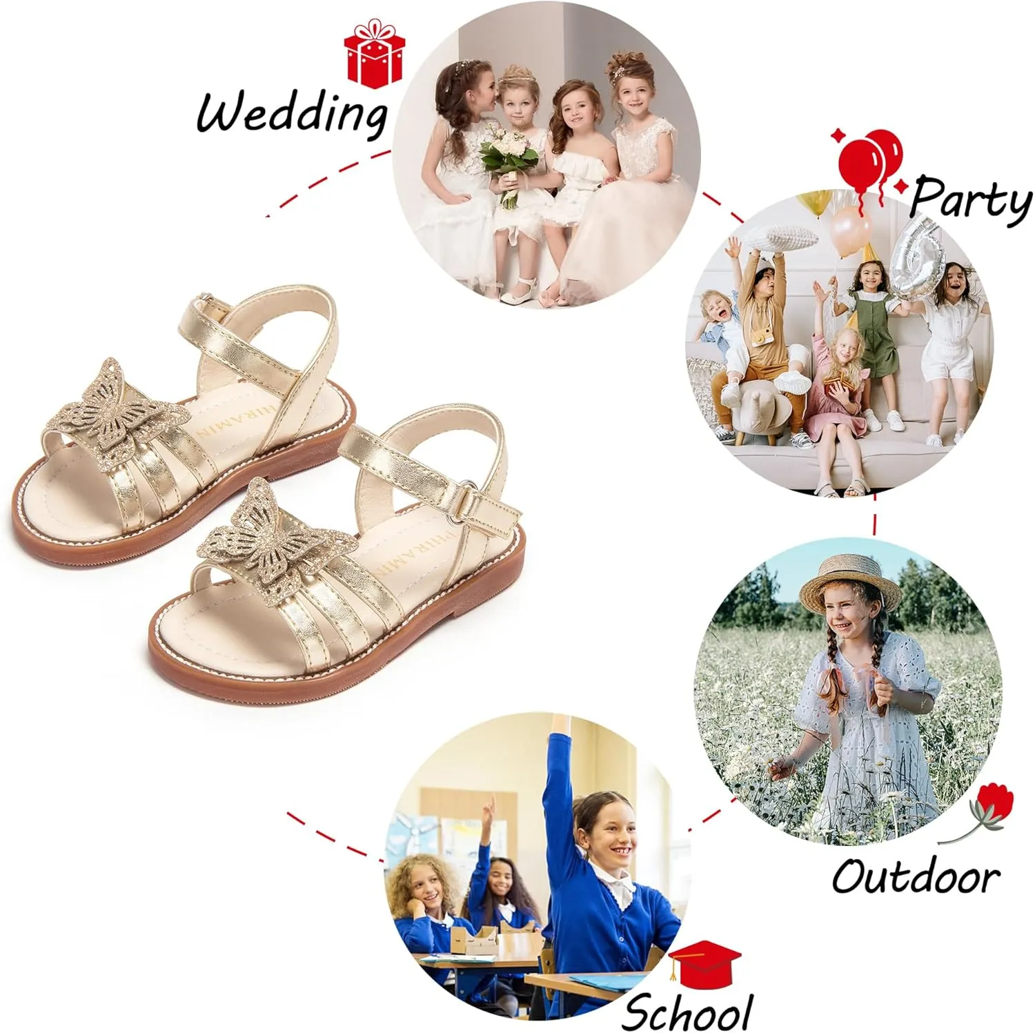 Toddler Girl Sandals - Flower Girl Dress Shoes Open Toe Little Kid Summer Flats