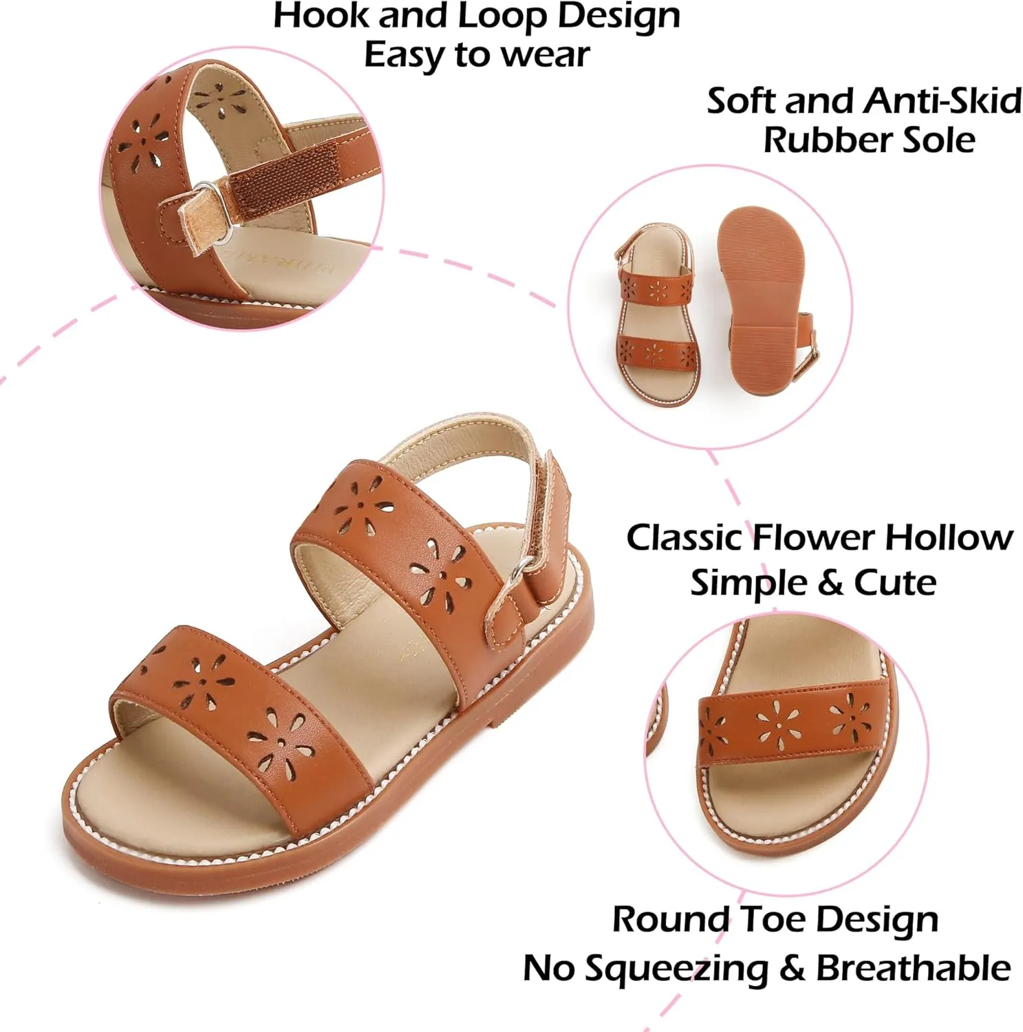 Toddler Girl Sandals - Flower Girl Dress Shoes Open Toe Little Kid Summer Flats