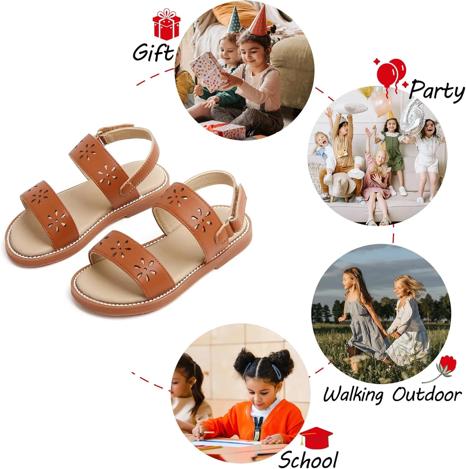 Toddler Girl Sandals - Flower Girl Dress Shoes Open Toe Little Kid Summer Flats