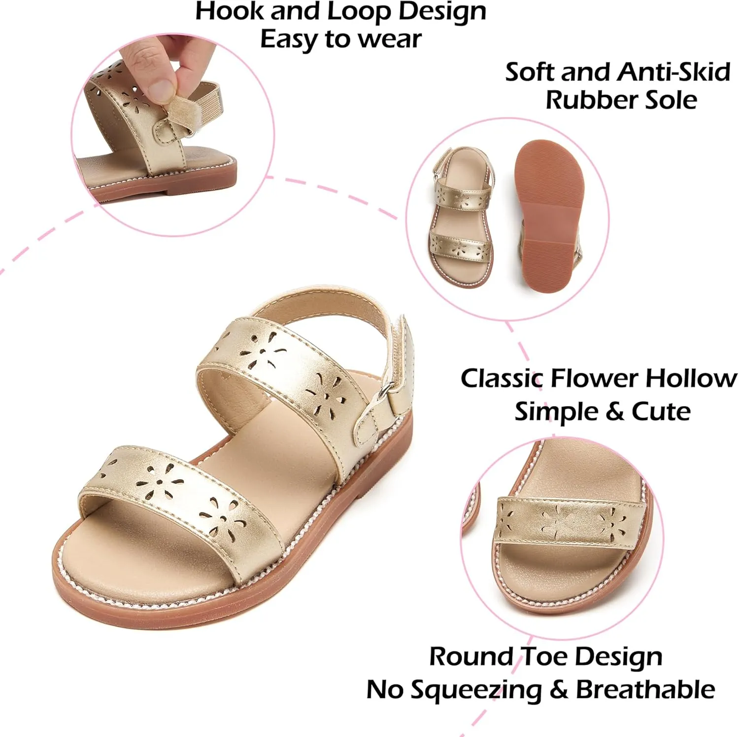 Toddler Girl Sandals - Flower Girl Dress Shoes Open Toe Little Kid Summer Flats