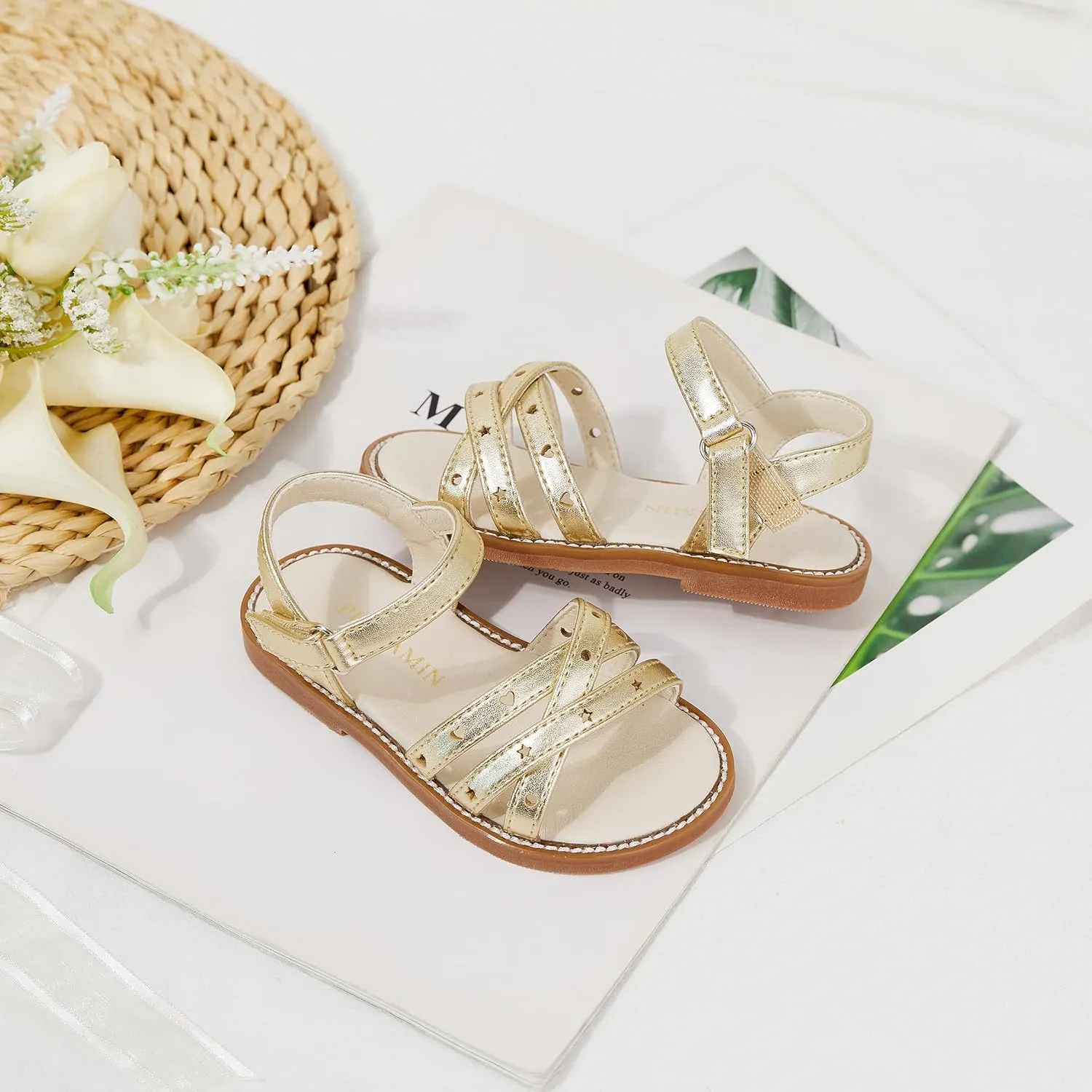 Toddler Girl Sandals - Flower Girl Dress Shoes Open Toe Little Kid Summer Flats