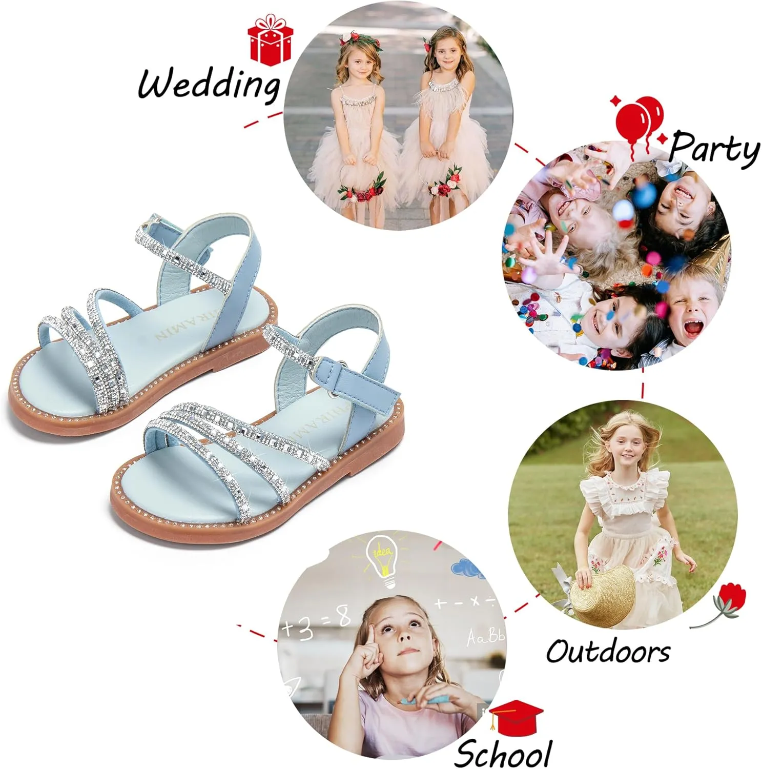 Toddler Girl Sandals - Flower Girl Dress Shoes Open Toe Little Kid Summer Flats
