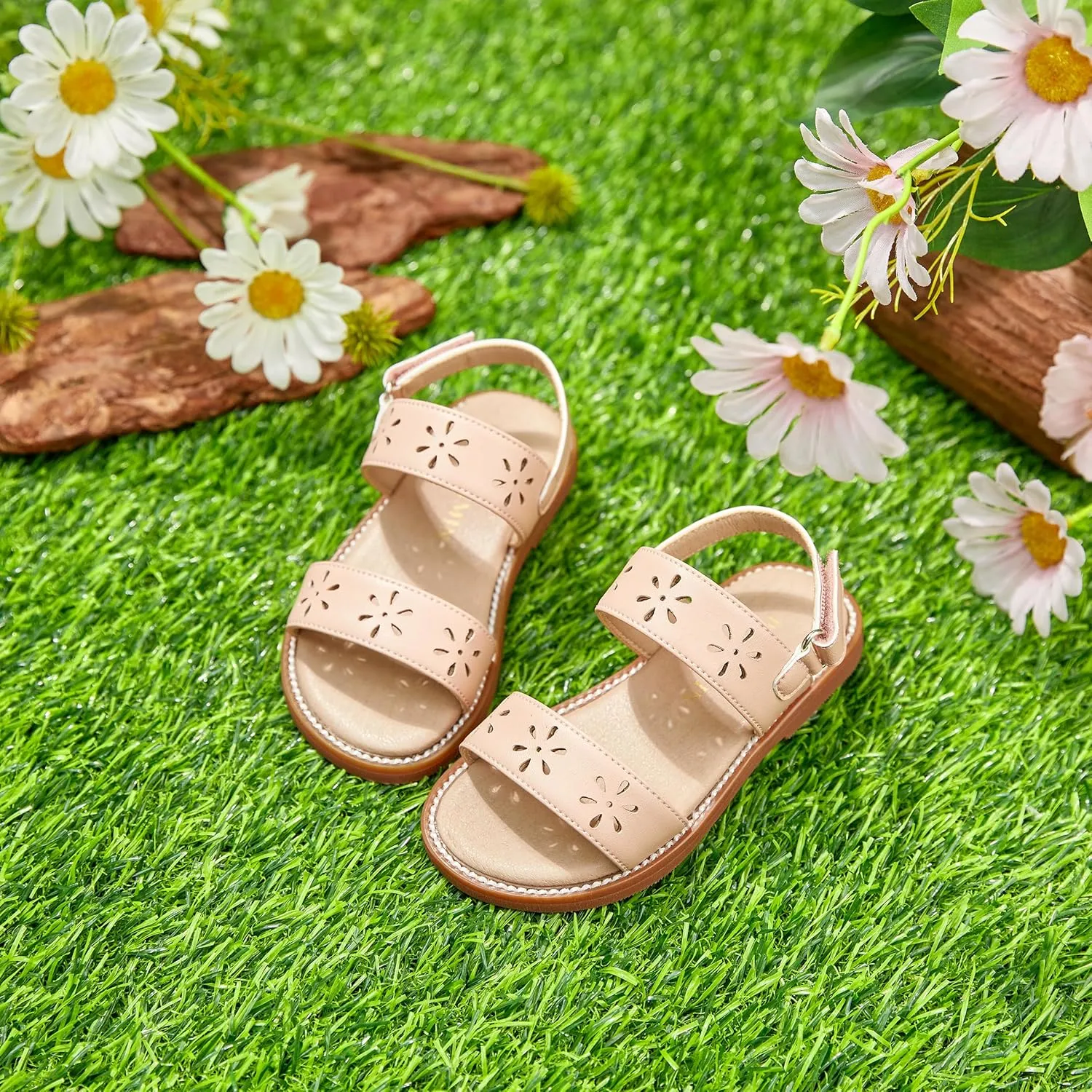 Toddler Girl Sandals - Flower Girl Dress Shoes Open Toe Little Kid Summer Flats
