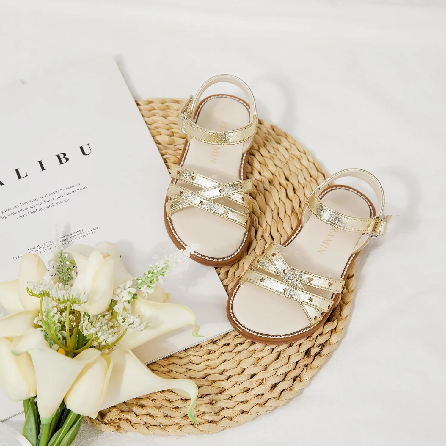 Toddler Girl Sandals - Flower Girl Dress Shoes Open Toe Little Kid Summer Flats