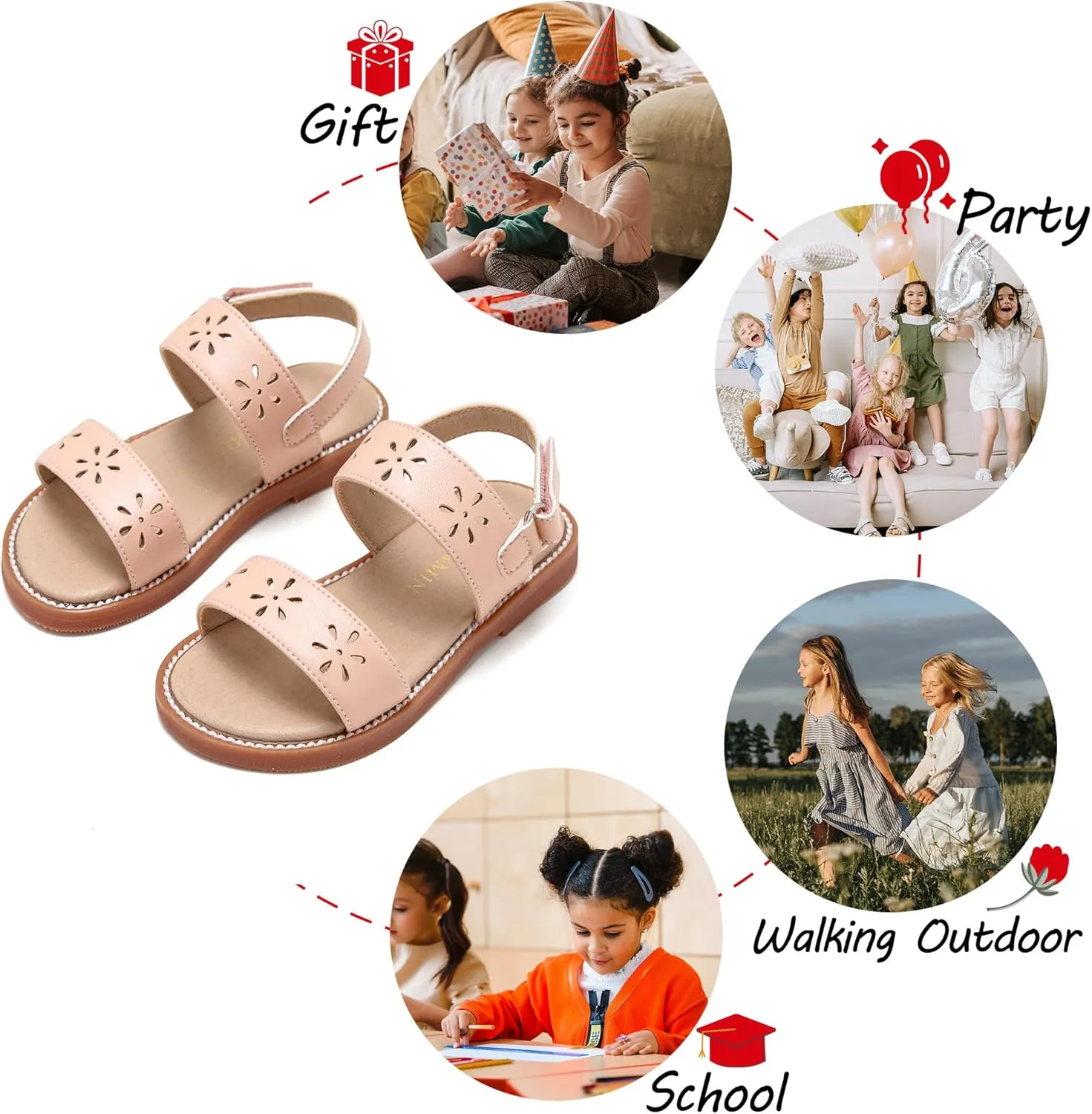 Toddler Girl Sandals - Flower Girl Dress Shoes Open Toe Little Kid Summer Flats