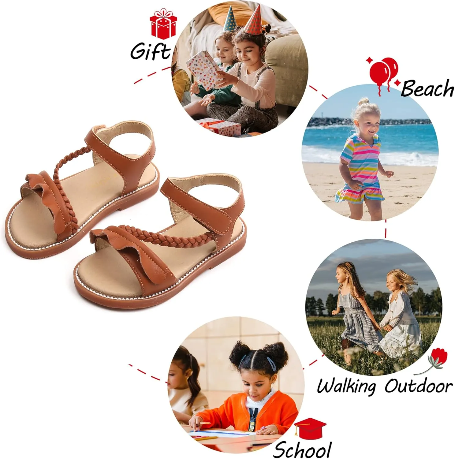 Toddler Girl Sandals - Flower Girl Dress Shoes Open Toe Little Kid Summer Flats
