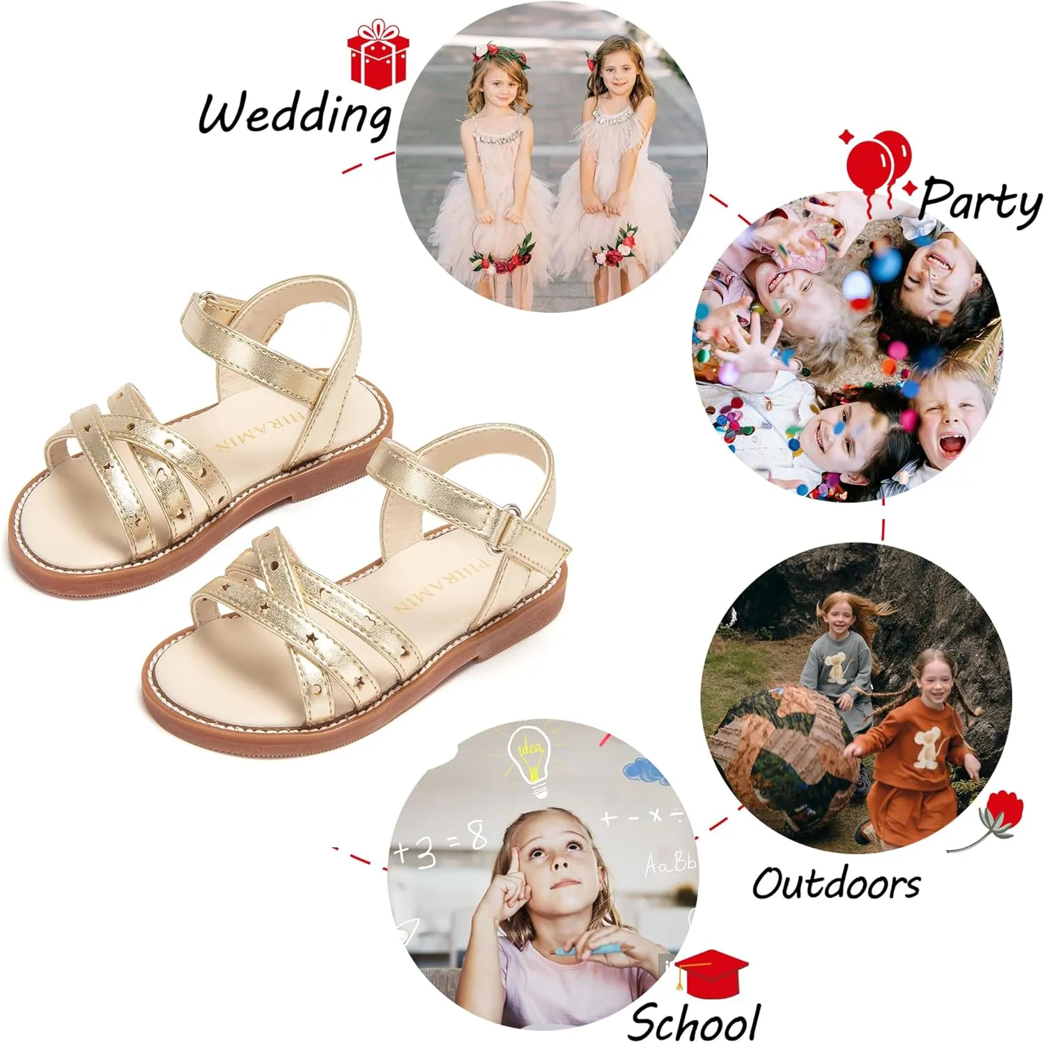 Toddler Girl Sandals - Flower Girl Dress Shoes Open Toe Little Kid Summer Flats