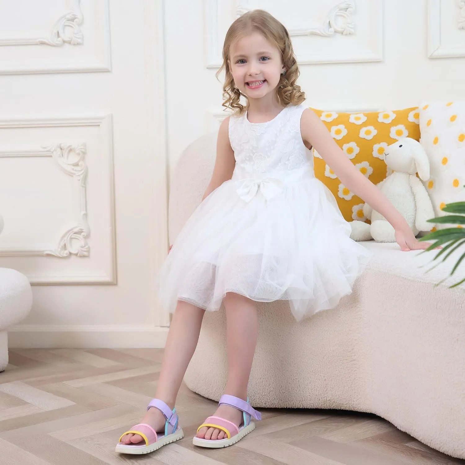 Toddler Girls Sandals Open Toe Summer Kids Sandals with Adjustable Ankle Strap for Toddler and Little Kids