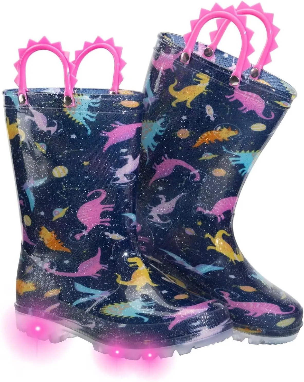 Toddler Kids Rain Boots Boys Girls Light Up Waterproof Boot with Handles