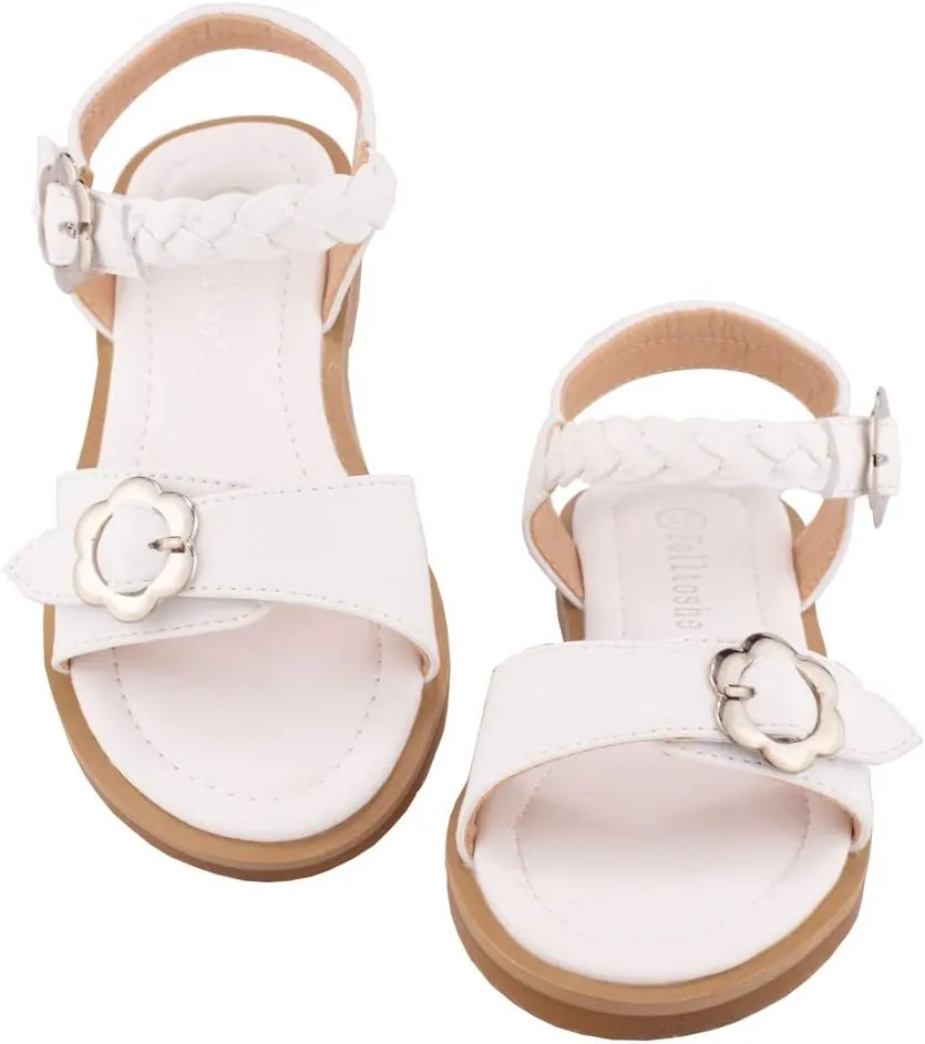 Toddler Little Girls Open Toe Fashion Princess Dress Sandals Metal Flower Buckle Decoration Summer Flat Sandas