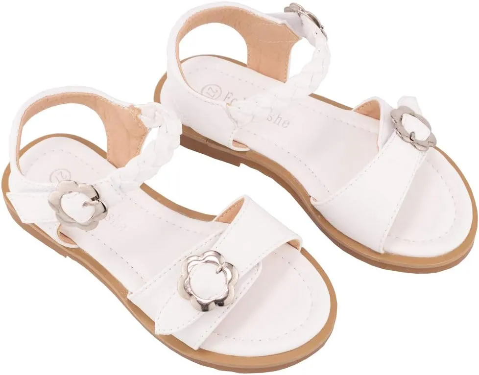 Toddler Little Girls Open Toe Fashion Princess Dress Sandals Metal Flower Buckle Decoration Summer Flat Sandas