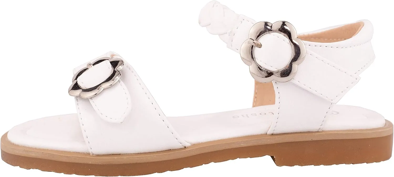 Toddler Little Girls Open Toe Fashion Princess Dress Sandals Metal Flower Buckle Decoration Summer Flat Sandas