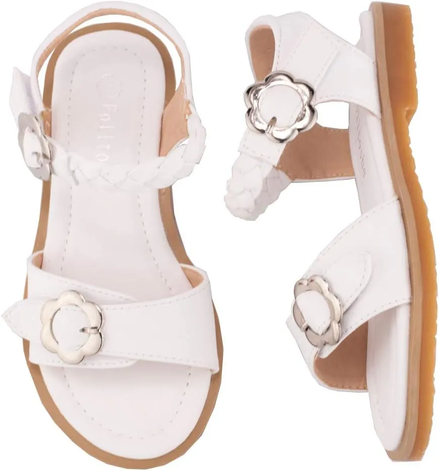 Toddler Little Girls Open Toe Fashion Princess Dress Sandals Metal Flower Buckle Decoration Summer Flat Sandas