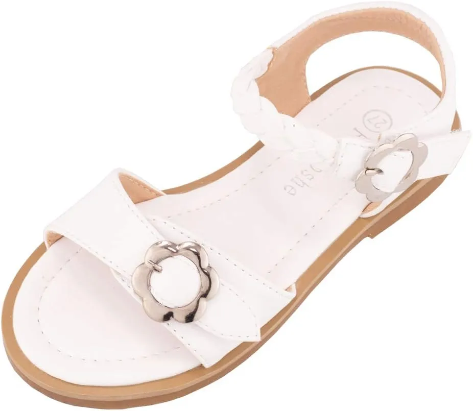 Toddler Little Girls Open Toe Fashion Princess Dress Sandals Metal Flower Buckle Decoration Summer Flat Sandas