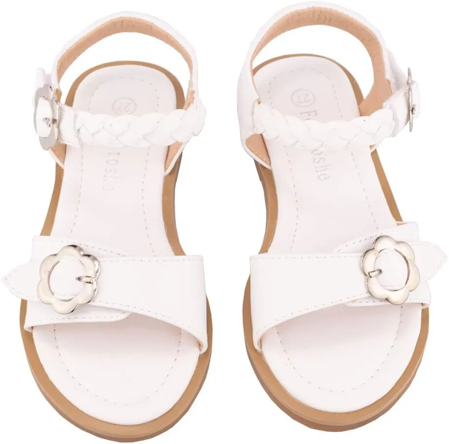 Toddler Little Girls Open Toe Fashion Princess Dress Sandals Metal Flower Buckle Decoration Summer Flat Sandas