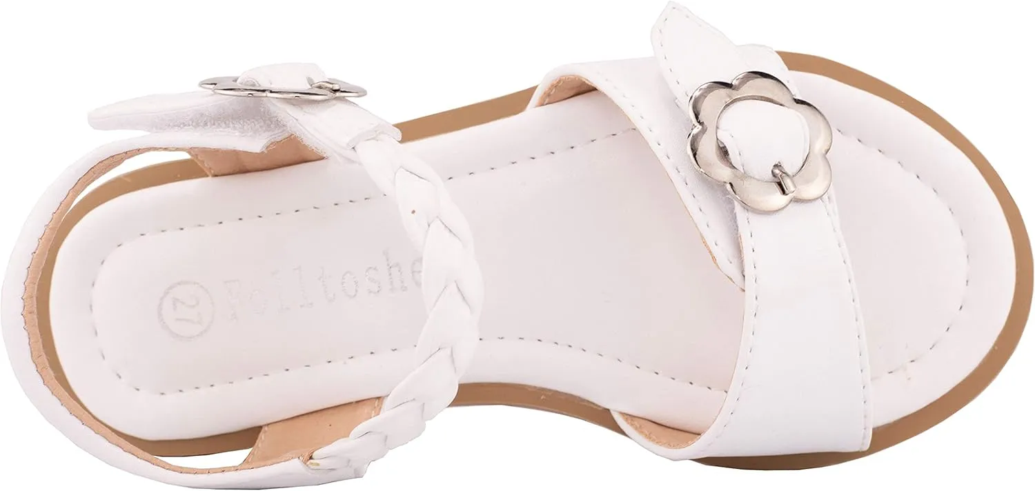 Toddler Little Girls Open Toe Fashion Princess Dress Sandals Metal Flower Buckle Decoration Summer Flat Sandas