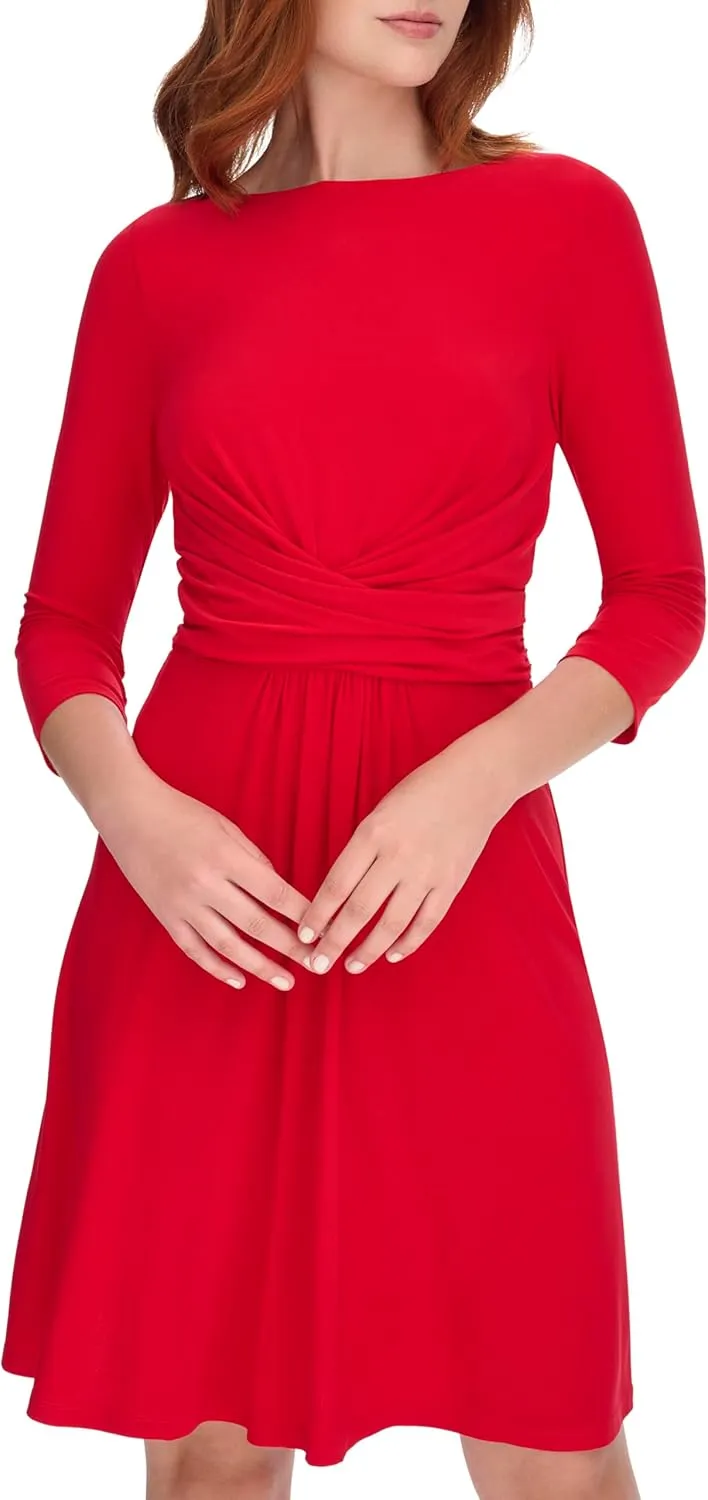 Tommy Hilfiger Women's Fit and Flare Jersey 3/4 Sleeve Round Neck Dress