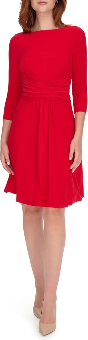 Tommy Hilfiger Women's Fit and Flare Jersey 3/4 Sleeve Round Neck Dress
