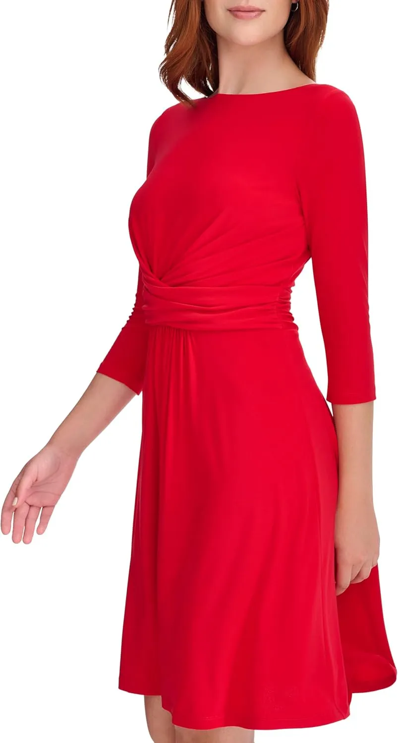 Tommy Hilfiger Women's Fit and Flare Jersey 3/4 Sleeve Round Neck Dress
