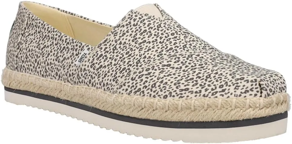 TOMS Womens Alpargata Platform Rope Leopard Slip On Flats Casual - Brown, Off White