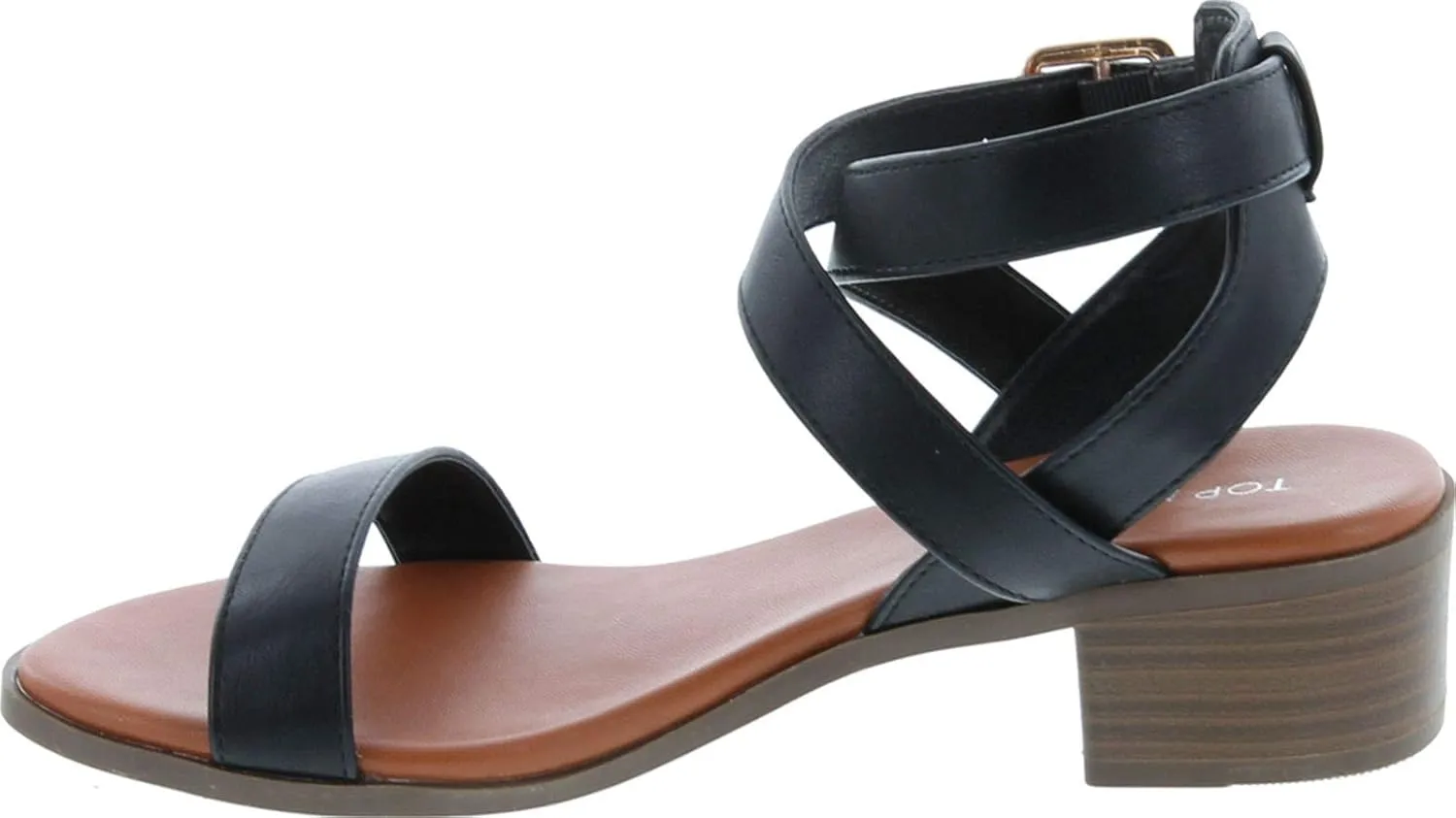 TOP Moda Vision-75 Women's Ankle Wrap Adjustable Buckle Stacked Chunky Heel Sandal