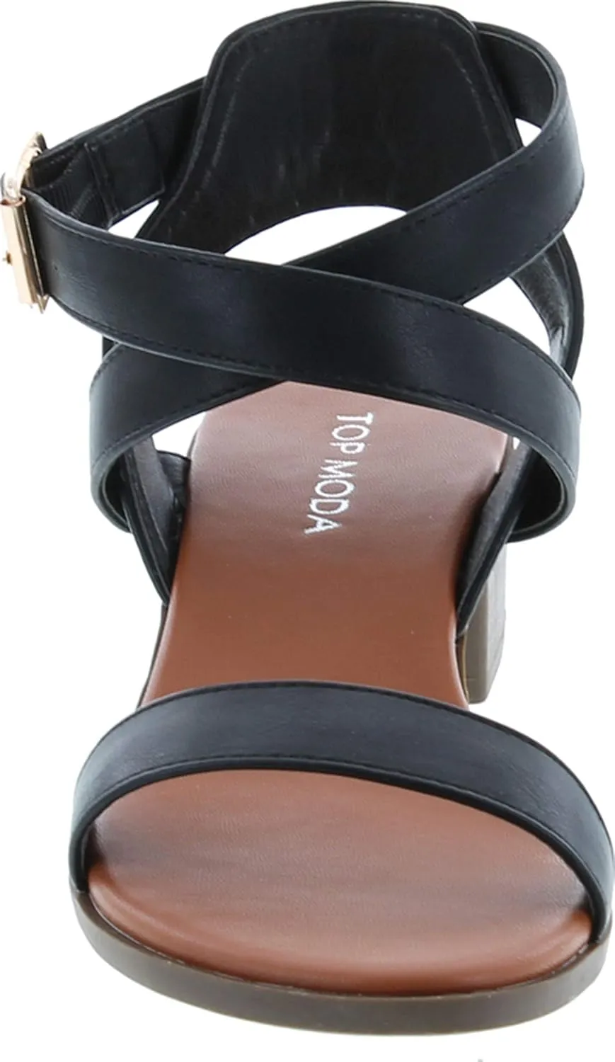 TOP Moda Vision-75 Women's Ankle Wrap Adjustable Buckle Stacked Chunky Heel Sandal