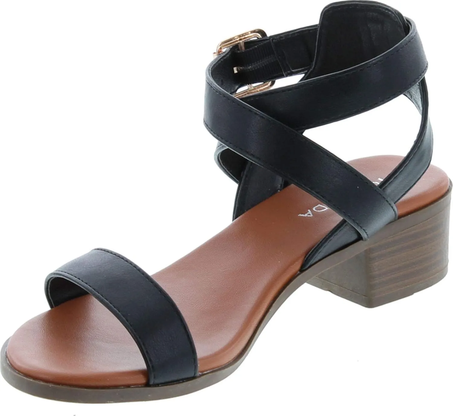 TOP Moda Vision-75 Women's Ankle Wrap Adjustable Buckle Stacked Chunky Heel Sandal