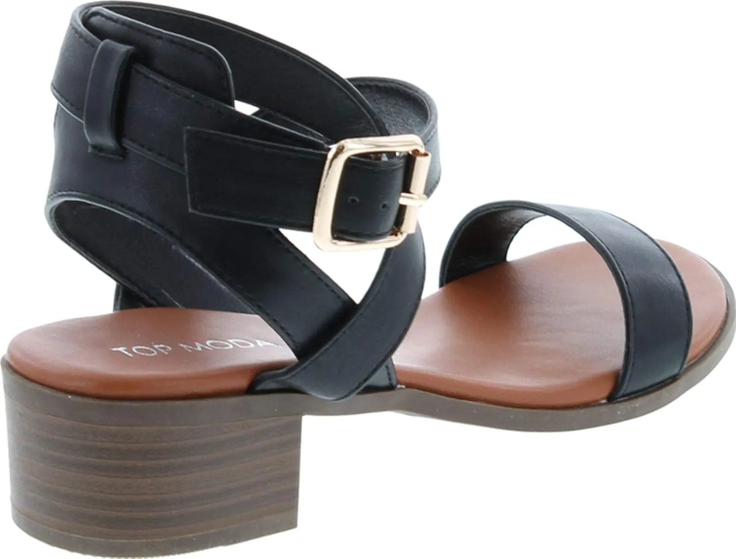 TOP Moda Vision-75 Women's Ankle Wrap Adjustable Buckle Stacked Chunky Heel Sandal