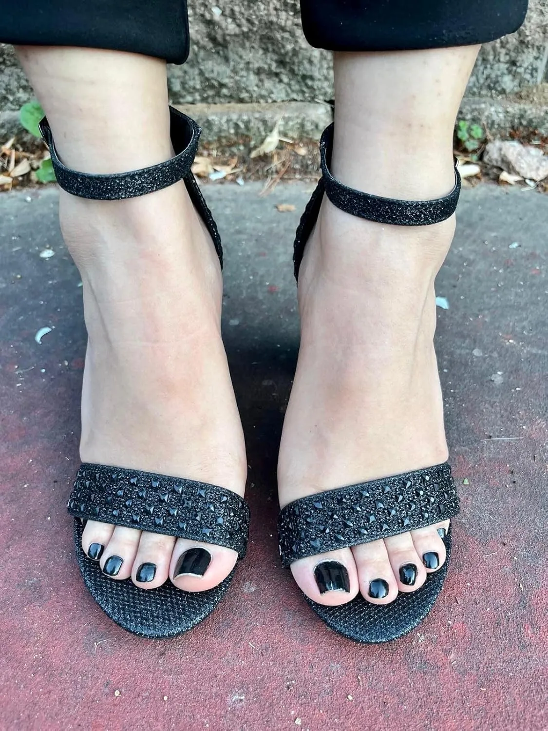 TOP Moda Women Rhinestone Glitter Ankle Strap Chunky Heel Sandals