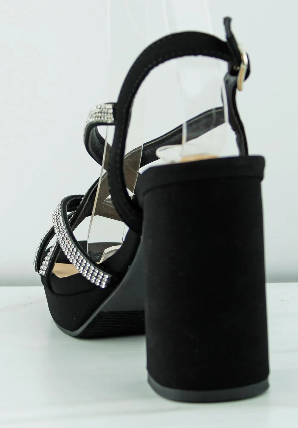 TOP Moda Women's Chunky Heel Ankle Strap Open Toe Platform Strappy Rhinestone Sandals