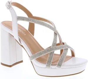 TOP Moda Women's Chunky Heel Ankle Strap Open Toe Platform Strappy Rhinestone Sandals