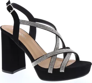 TOP Moda Women's Chunky Heel Ankle Strap Open Toe Platform Strappy Rhinestone Sandals