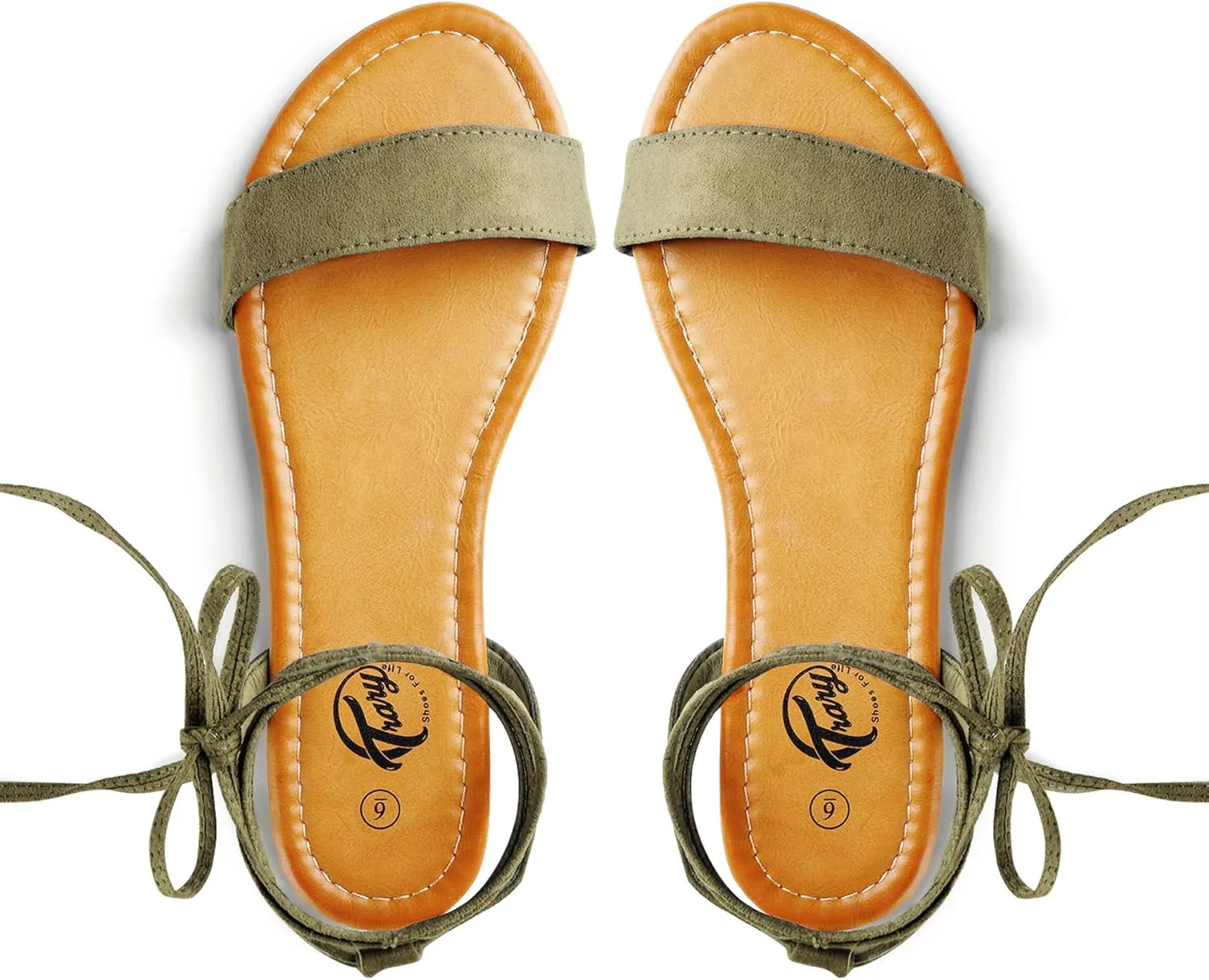 Trary Women's Lace Up Open Toe Strappy Sandals, Ankle Wrap Flat Dressy Tie Up Summer Footwear