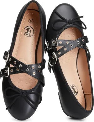 Trary Women's Mary Jane Shoes, Memory Foam Ballet Flats, Black