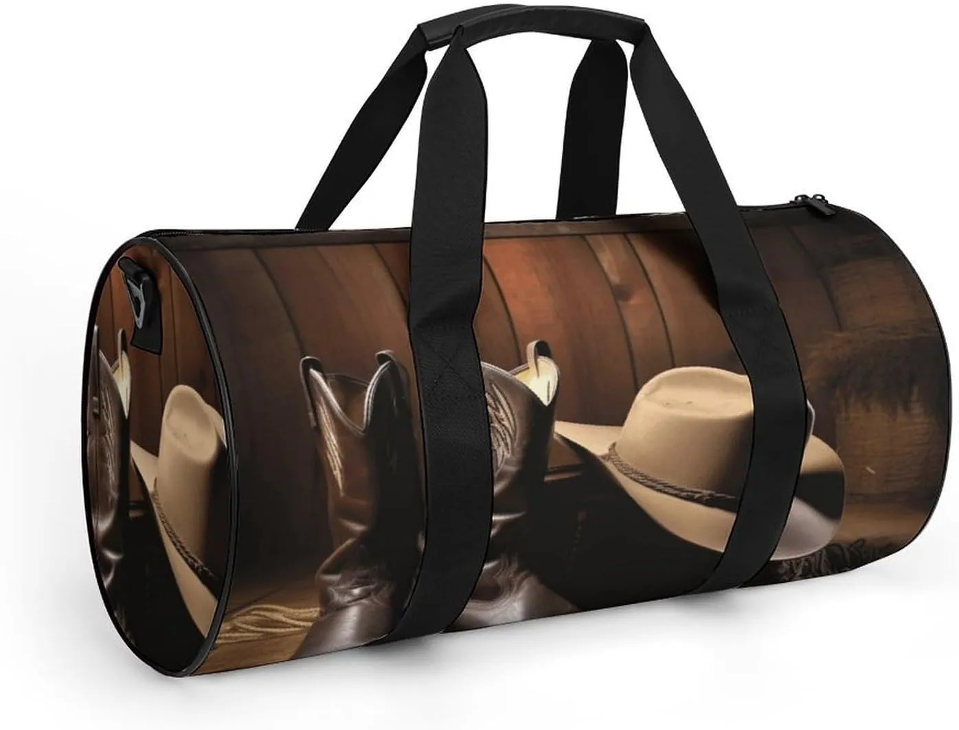 Travel Duffel Bag for Men And Women,Cowboy Black Hat Western Boots Waterproof Sports Fitness Bag Portable Travel Duffel Bag, 17.7in/9in/9in