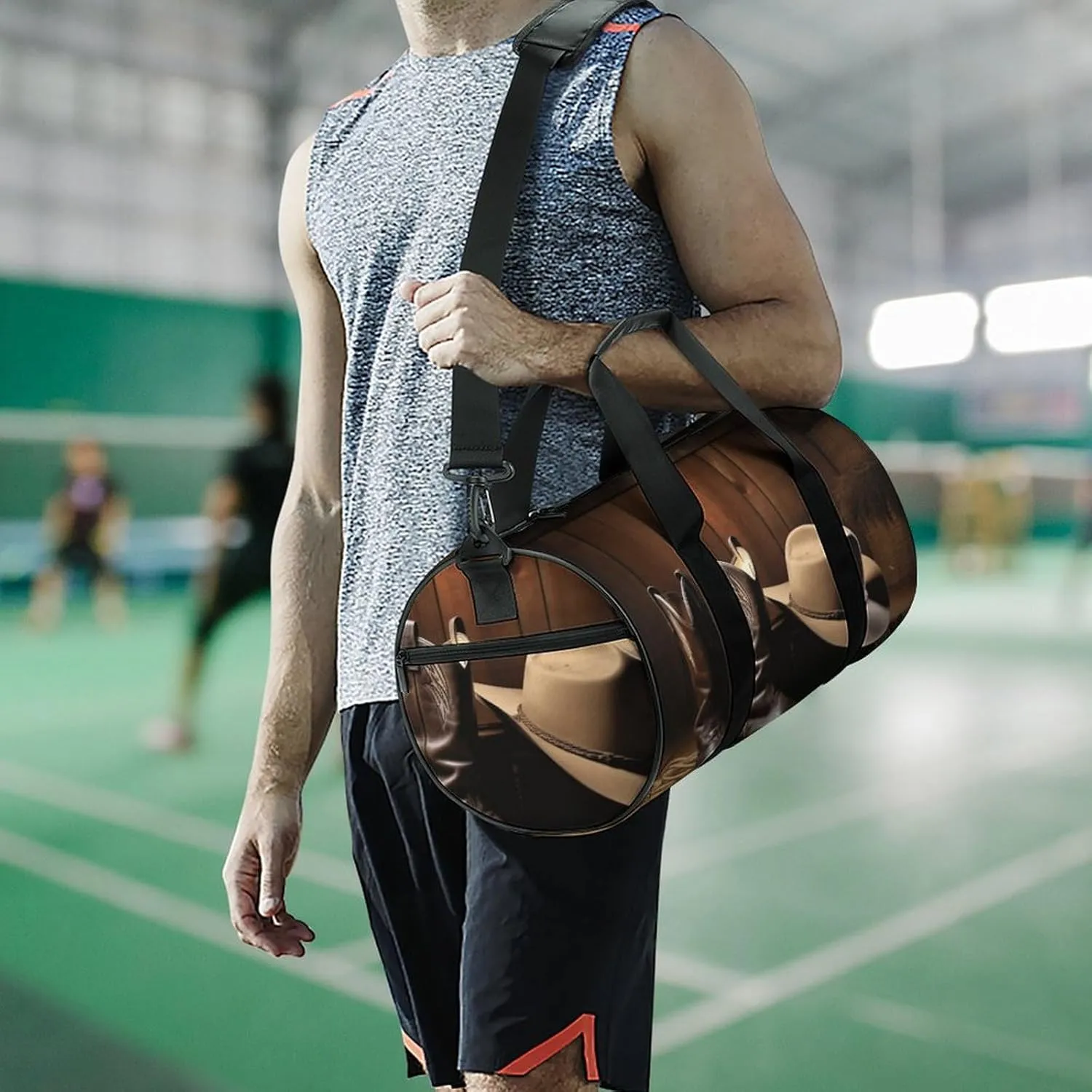 Travel Duffel Bag for Men And Women,Cowboy Black Hat Western Boots Waterproof Sports Fitness Bag Portable Travel Duffel Bag, 17.7in/9in/9in