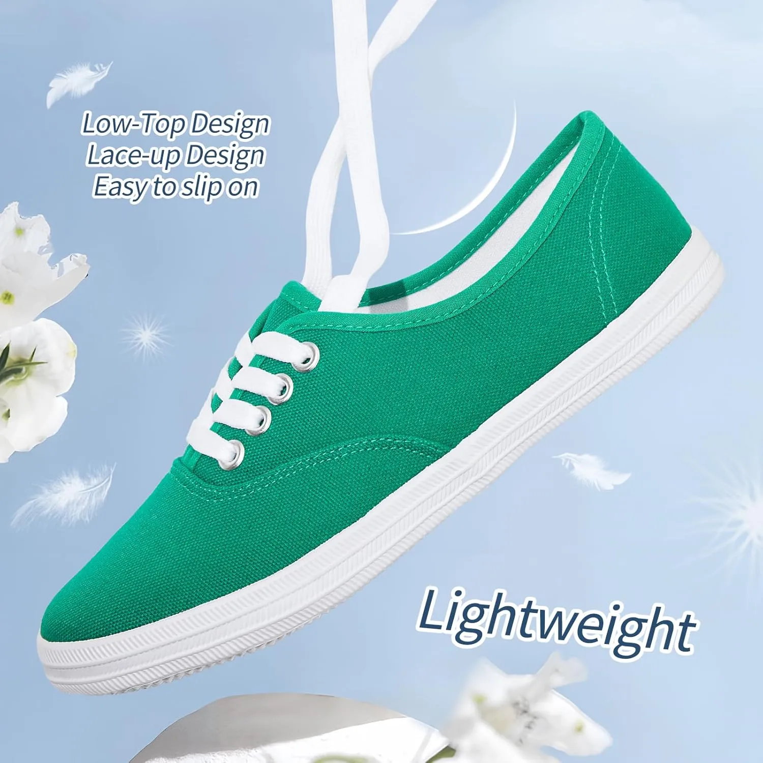 TUOPIN Womens White Canvas Sneakers Low Top Lace-up Canvas Shoes Lightweight Casual Tennis Shoes