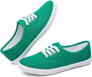TUOPIN Womens White Canvas Sneakers Low Top Lace-up Canvas Shoes Lightweight Casual Tennis Shoes