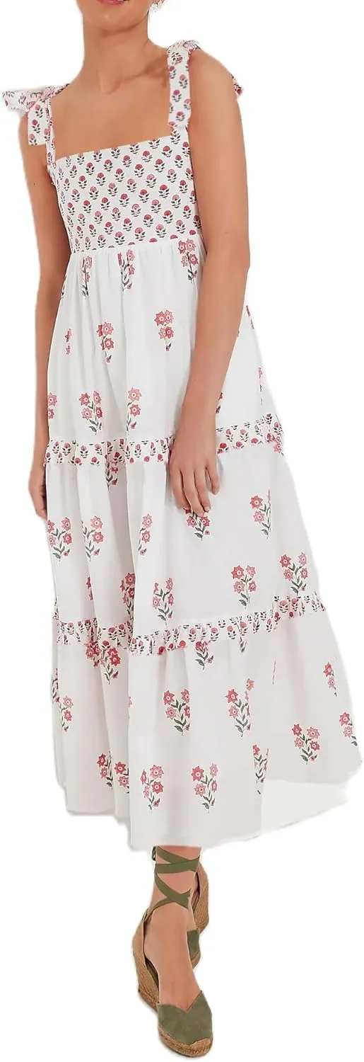 UAURORAO Women Boho Floral Maxi Dress Tie Shoulder Smocked Tiered Long Dress Flowy Striped Color Block Swing Sundress