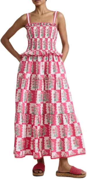 UAURORAO Women Boho Floral Maxi Dress Tie Shoulder Smocked Tiered Long Dress Flowy Striped Color Block Swing Sundress