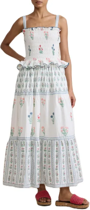 UAURORAO Women Boho Floral Maxi Dress Tie Shoulder Smocked Tiered Long Dress Flowy Striped Color Block Swing Sundress