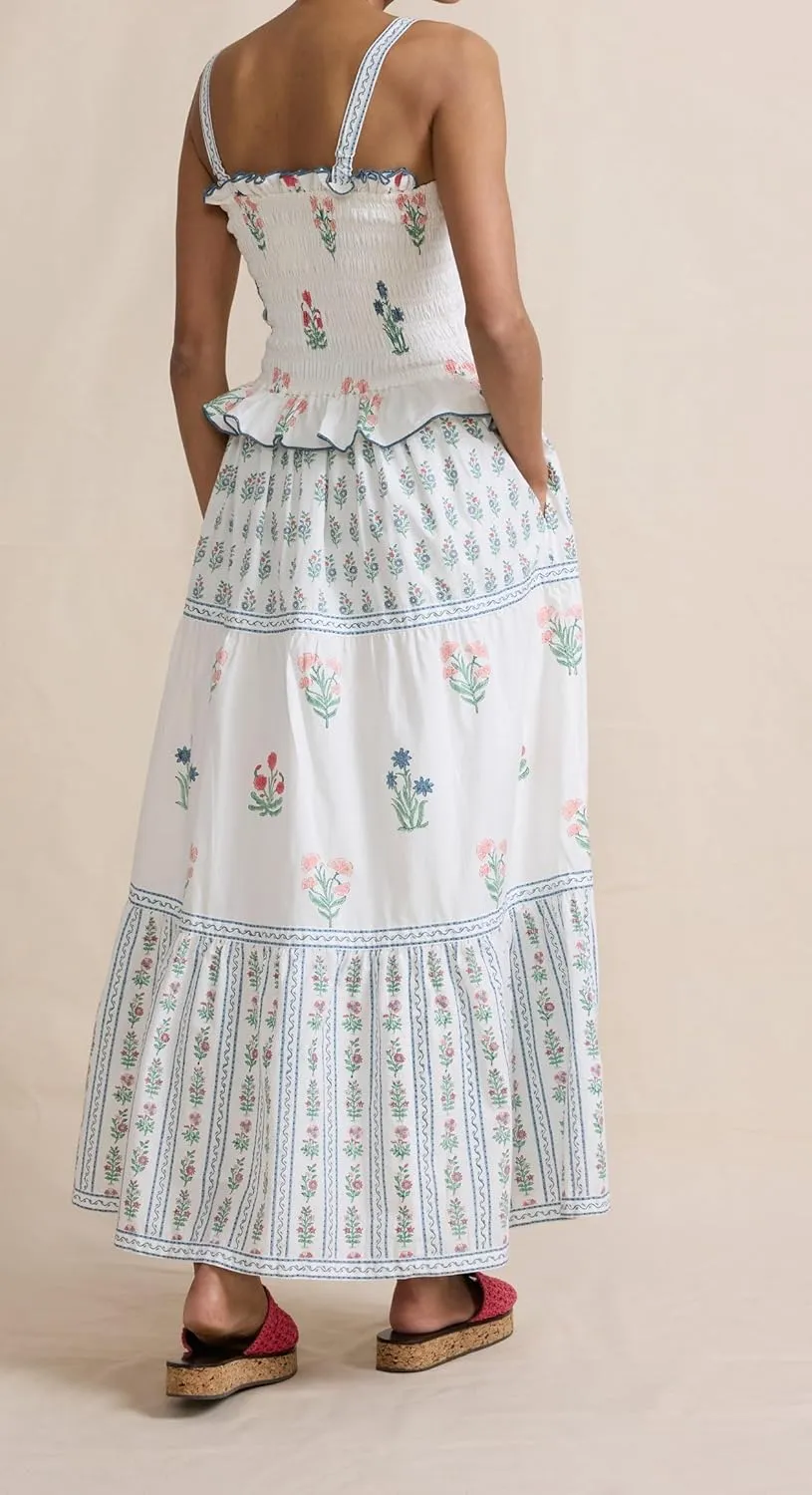 UAURORAO Women Boho Floral Maxi Dress Tie Shoulder Smocked Tiered Long Dress Flowy Striped Color Block Swing Sundress